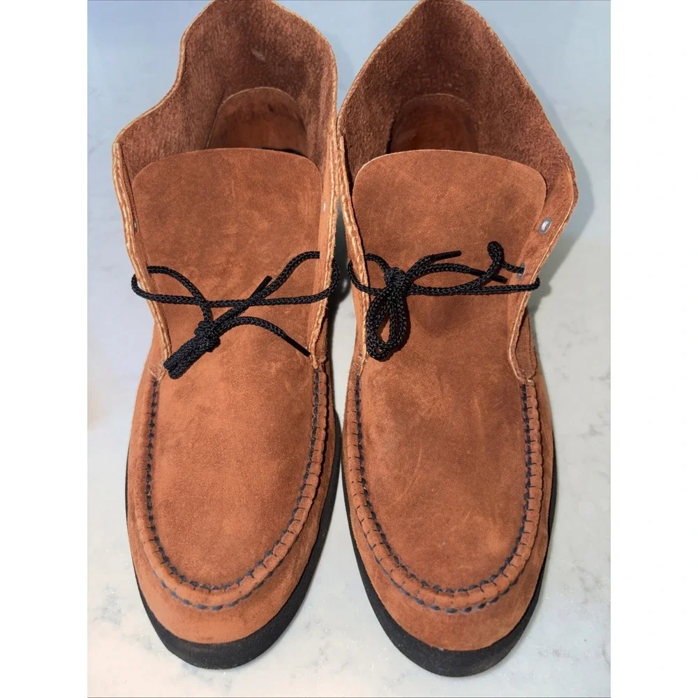 Vtg Hush Puppies Brushed Pigskin Brown Orange Boots Mens 9.5 M USA Steel Shank